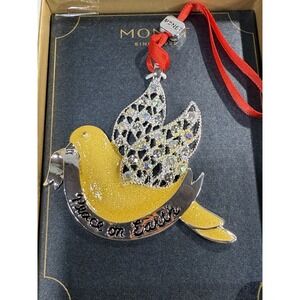 MONET Peace On Earth Dove Christmas Ornament in Box Rhinestone Enamel Silver